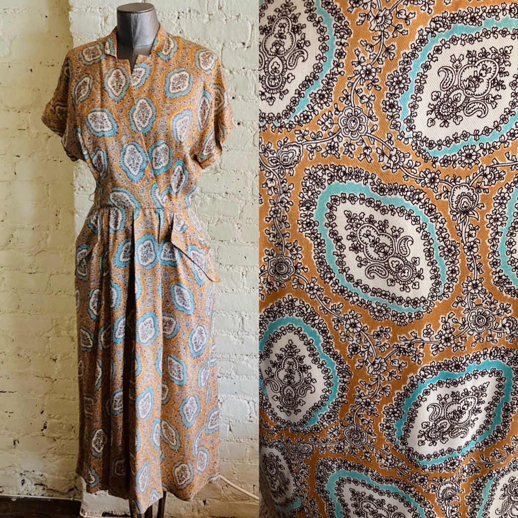 Vintage Max Koop Ca Paisley Floral Midi Dress 1940’s